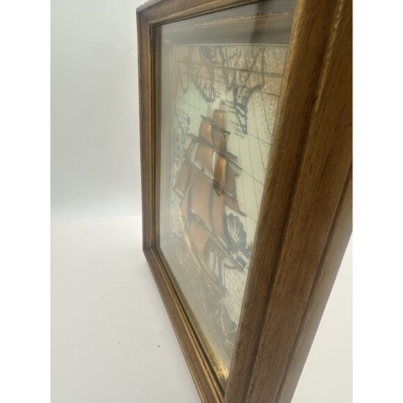 50s Mid Century Vtg Gold Clipper Ship Pirate Sailing Wall Hanging Framed 3D - Picture 9 of 11